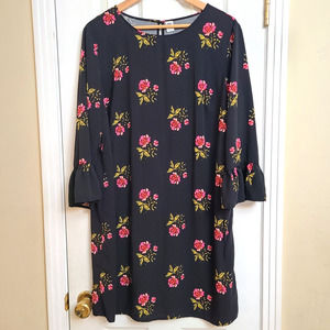 Old Navy Black Pink Rose Floral Dress Long Bell Sleeve Boho Cottagecore Size XL